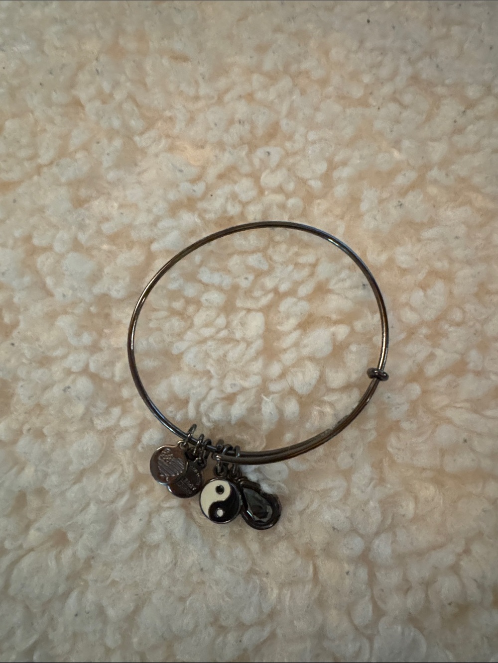 Alex and Ani Black Yin Yang Charm Bangle - Silver Accents